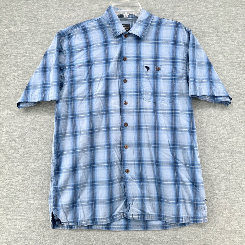 Moose Creek Button Down Shirt Mens M Blue Plaid Short Sleeve Outdoor Cotton